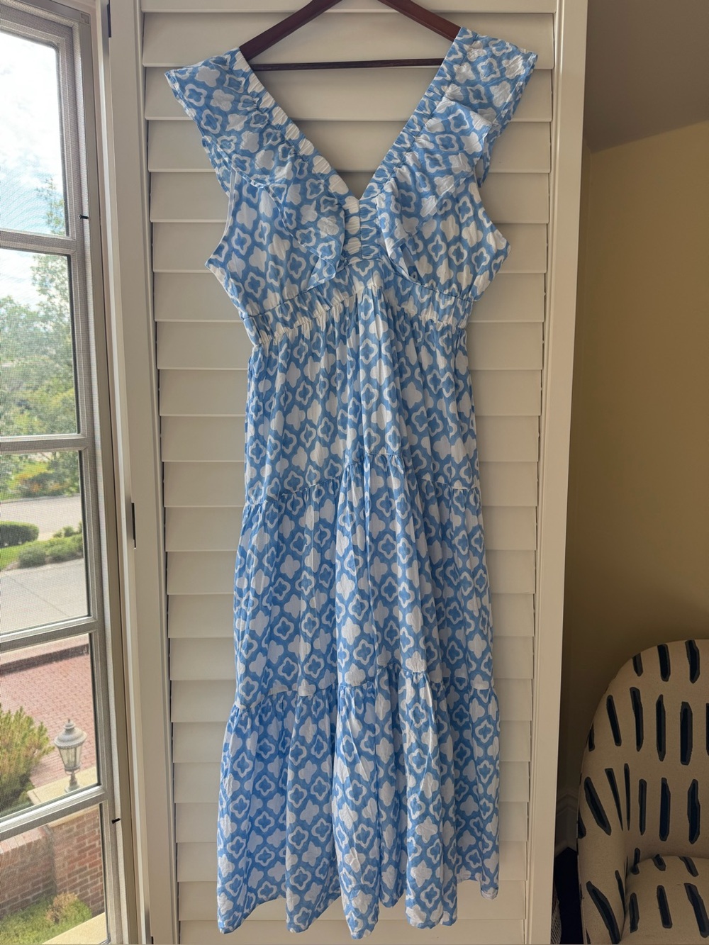 Madison Mathews Savannah Midi Dress NWT Blue Block Print - Picture 3 of 7